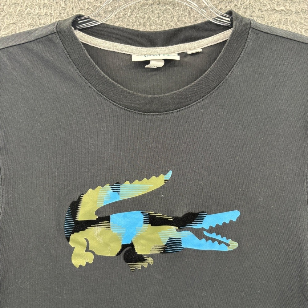 Lacoste Sport T-Shirt Mens Small Black Big Croc Logo Short Sleeve Graphic Tee